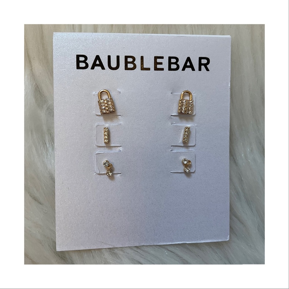 Baublebar Lock Stud Earring Set - 3 Pairs - NWT - New on Card